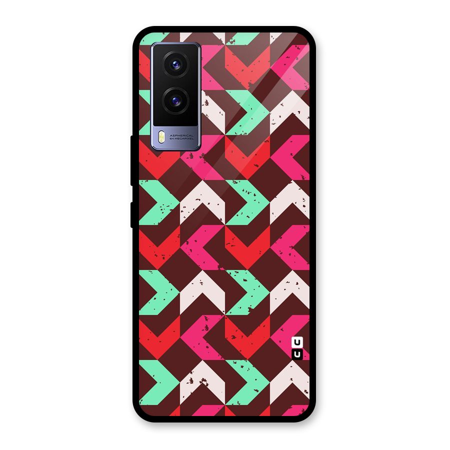Retro Red Pink Pattern Glass Back Case for Vivo V21e 5G