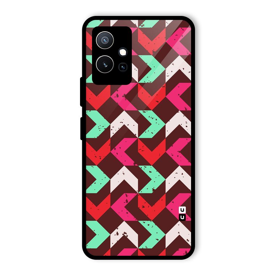 Retro Red Pink Pattern Glass Back Case for Vivo Y75 5G