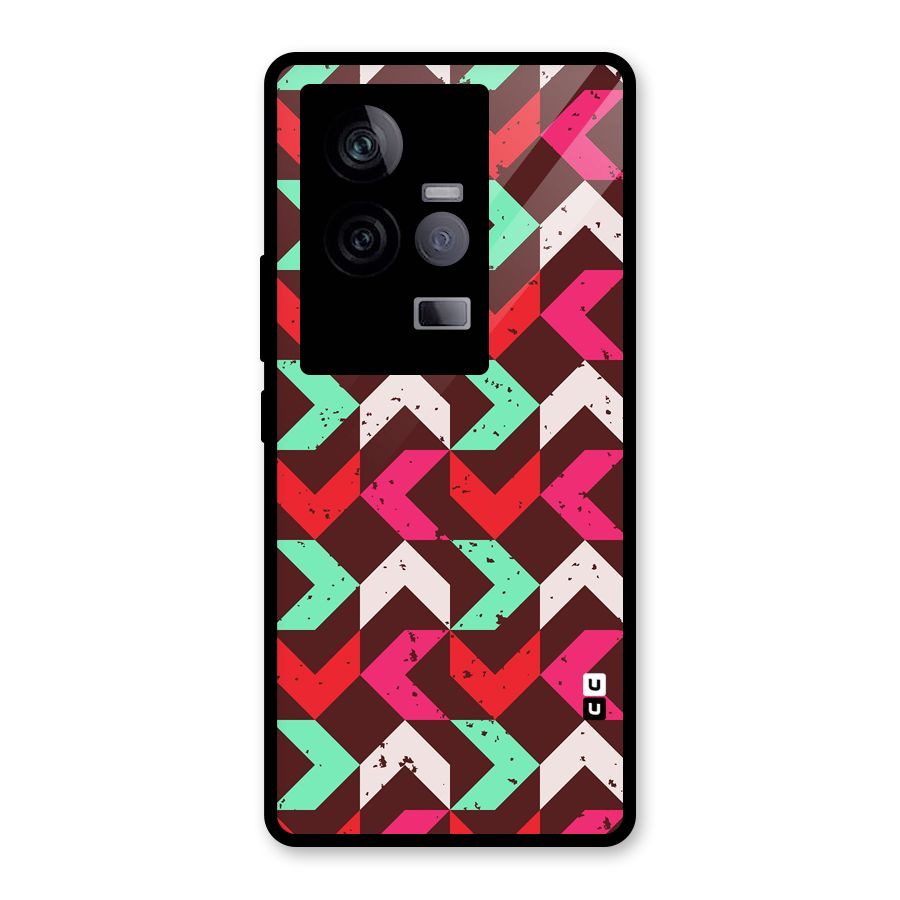 Retro Red Pink Pattern Glass Back Case for Vivo iQOO 11 5G
