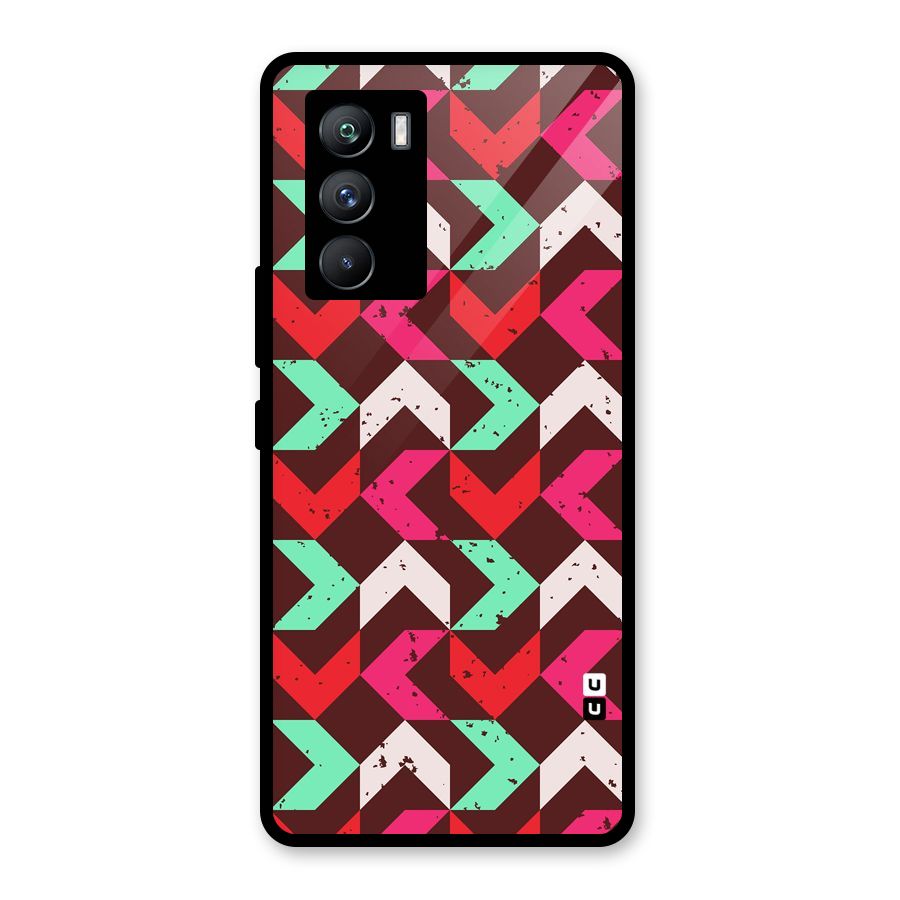 Retro Red Pink Pattern Glass Back Case for Vivo iQOO 9 SE
