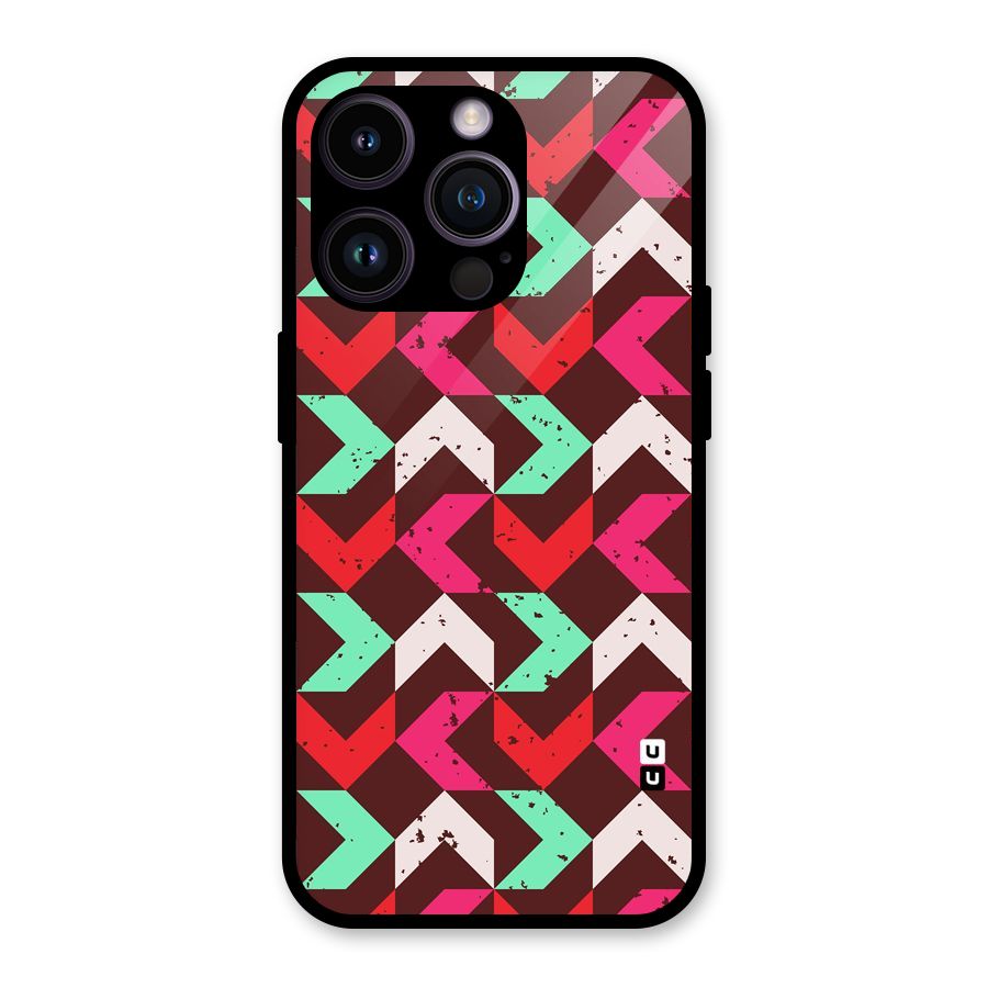 Retro Red Pink Pattern Glass Back Case for iPhone 14 Pro