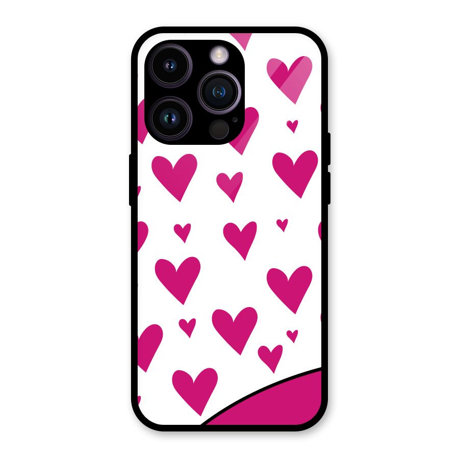 Romantic Couples with Hearts Glass Back Case for iPhone 14 Pro