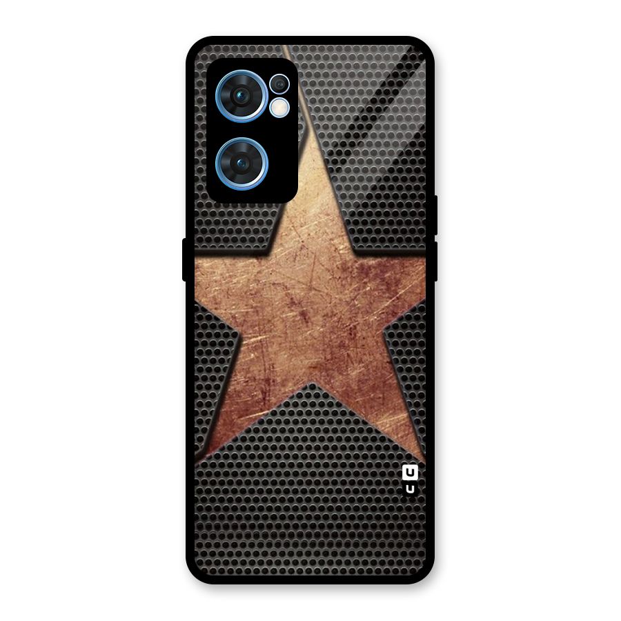 Rugged Gold Star Glass Back Case for Oppo Reno7 5G
