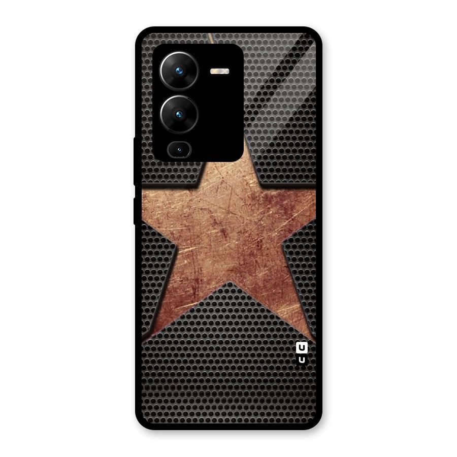 Rugged Gold Star Glass Back Case for Vivo V25 Pro