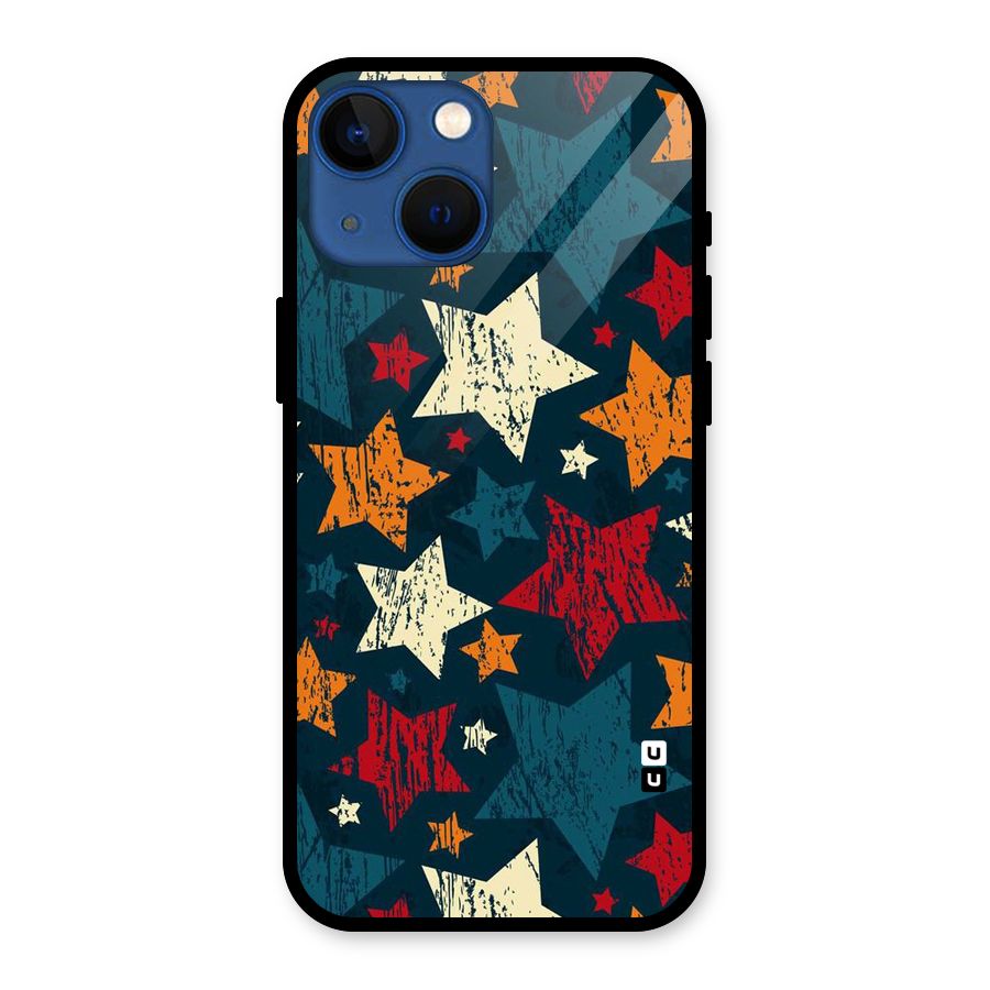 Rugged Star Design Glass Back Case for iPhone 13 Mini