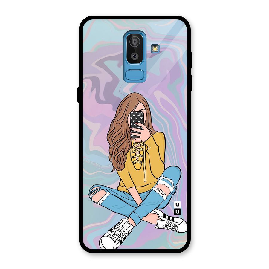 Selfie Girl Illustration Glass Back Case for Galaxy J8