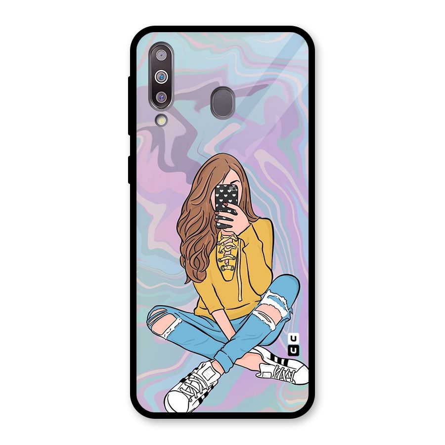 Selfie Girl Illustration Glass Back Case for Galaxy M30