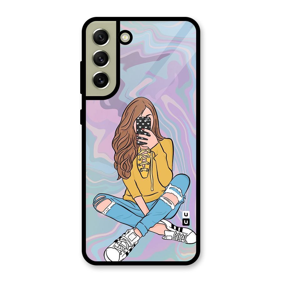 Selfie Girl Illustration Glass Back Case for Galaxy S21 FE 5G