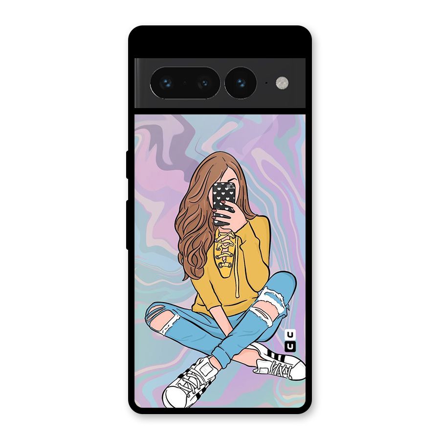 Selfie Girl Illustration Glass Back Case for Google Pixel 7 Pro