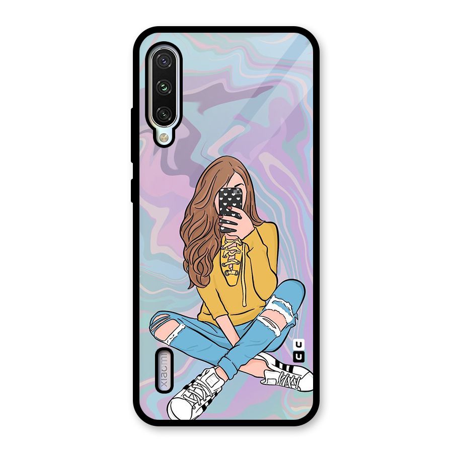Selfie Girl Illustration Glass Back Case for Mi A3