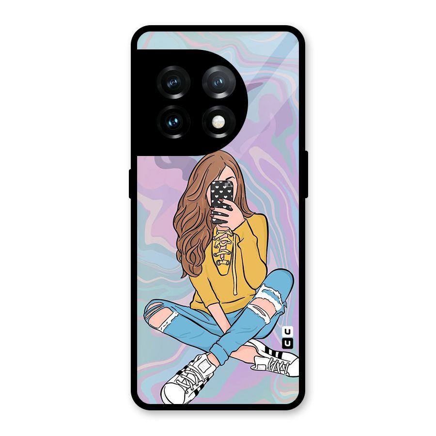 Selfie Girl Illustration Glass Back Case for OnePlus 11