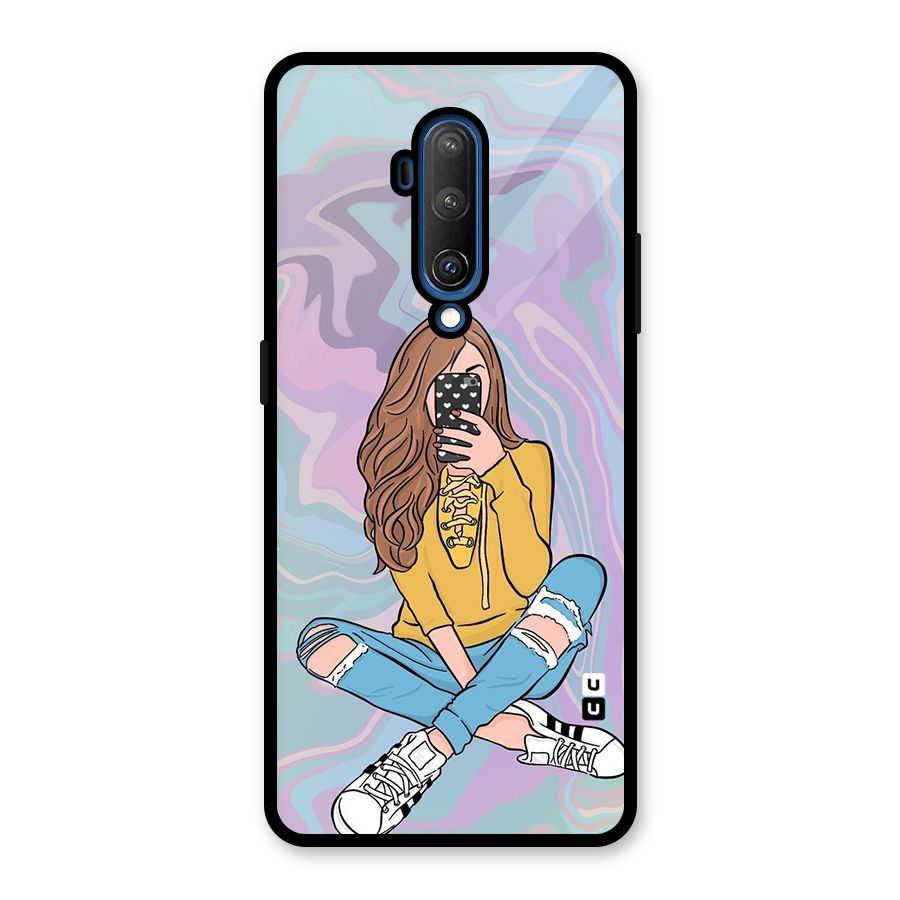 Selfie Girl Illustration Glass Back Case for OnePlus 7T Pro
