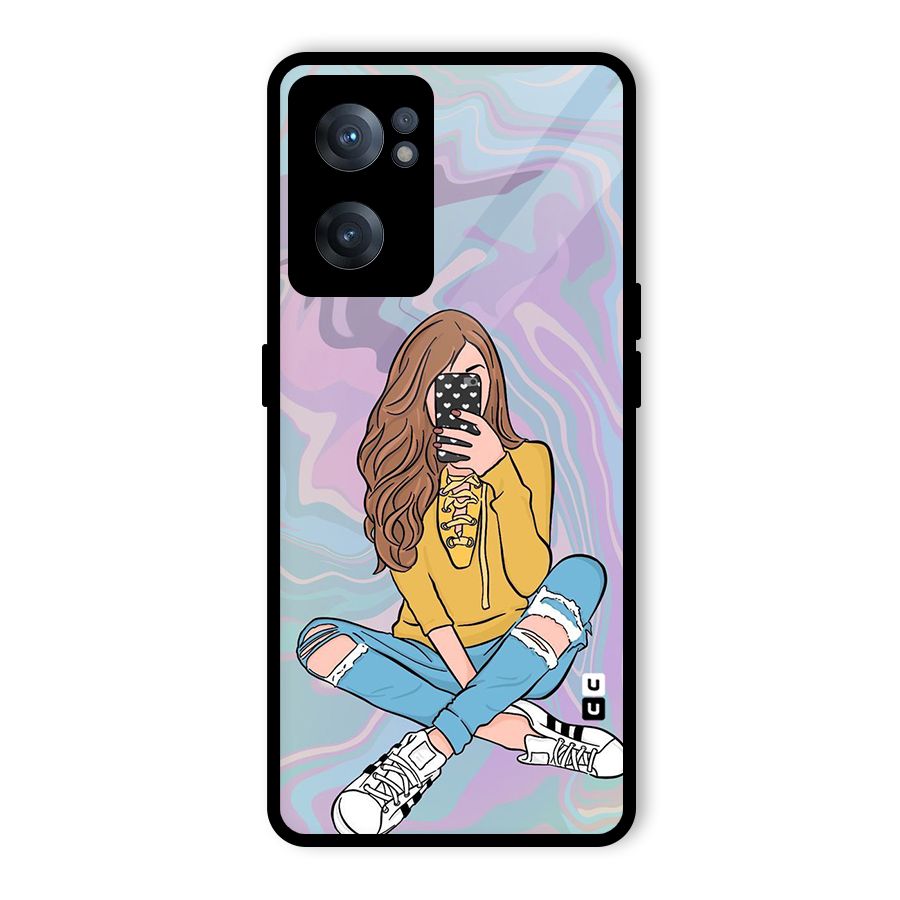 Selfie Girl Illustration Glass Back Case for OnePlus Nord CE 2 5G