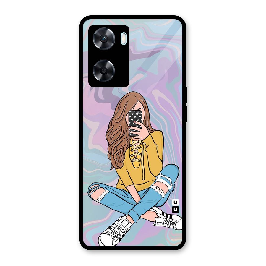 Selfie Girl Illustration Glass Back Case for Oppo A77