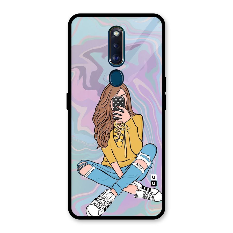 Selfie Girl Illustration Glass Back Case for Oppo F11 Pro