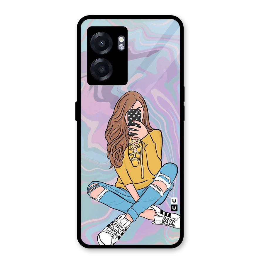 Selfie Girl Illustration Glass Back Case for Oppo K10 (5G)