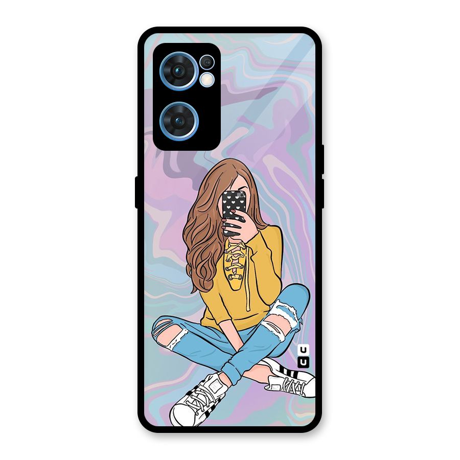 Selfie Girl Illustration Glass Back Case for Oppo Reno7 5G