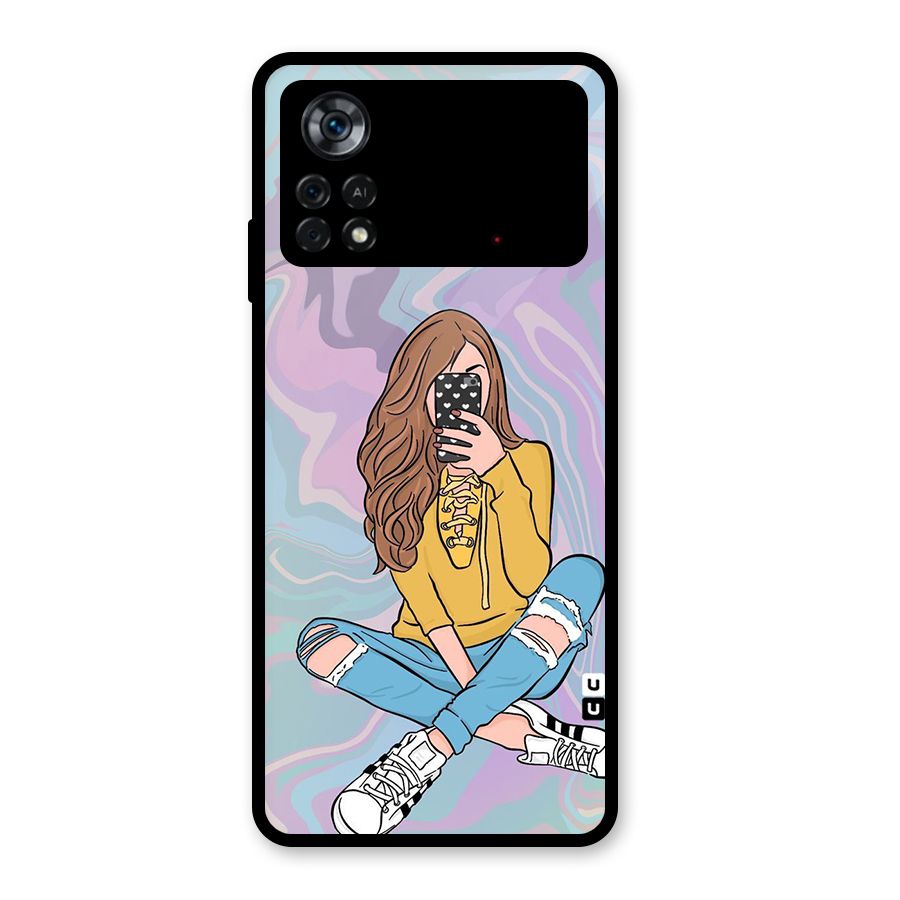 Selfie Girl Illustration Glass Back Case for Poco X4 Pro 5G