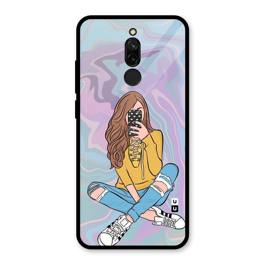 Selfie Girl Illustration Glass Back Case for Redmi 8
