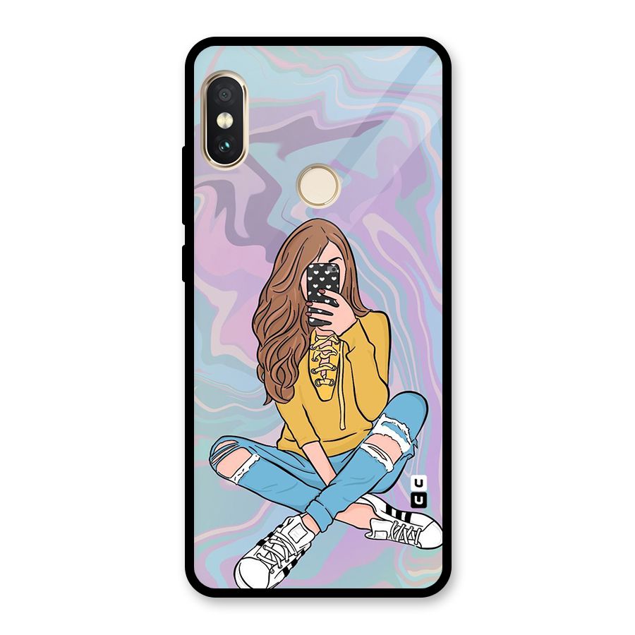 Selfie Girl Illustration Glass Back Case for Redmi Note 5 Pro