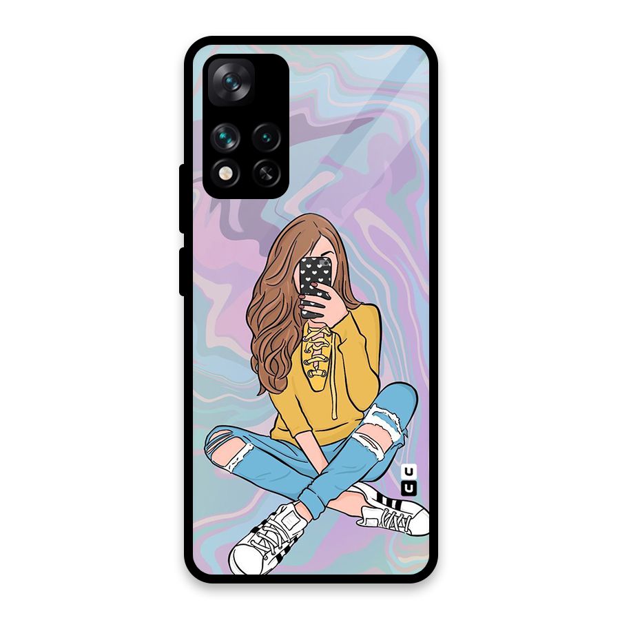Selfie Girl Illustration Glass Back Case for Xiaomi 11i HyperCharge 5G