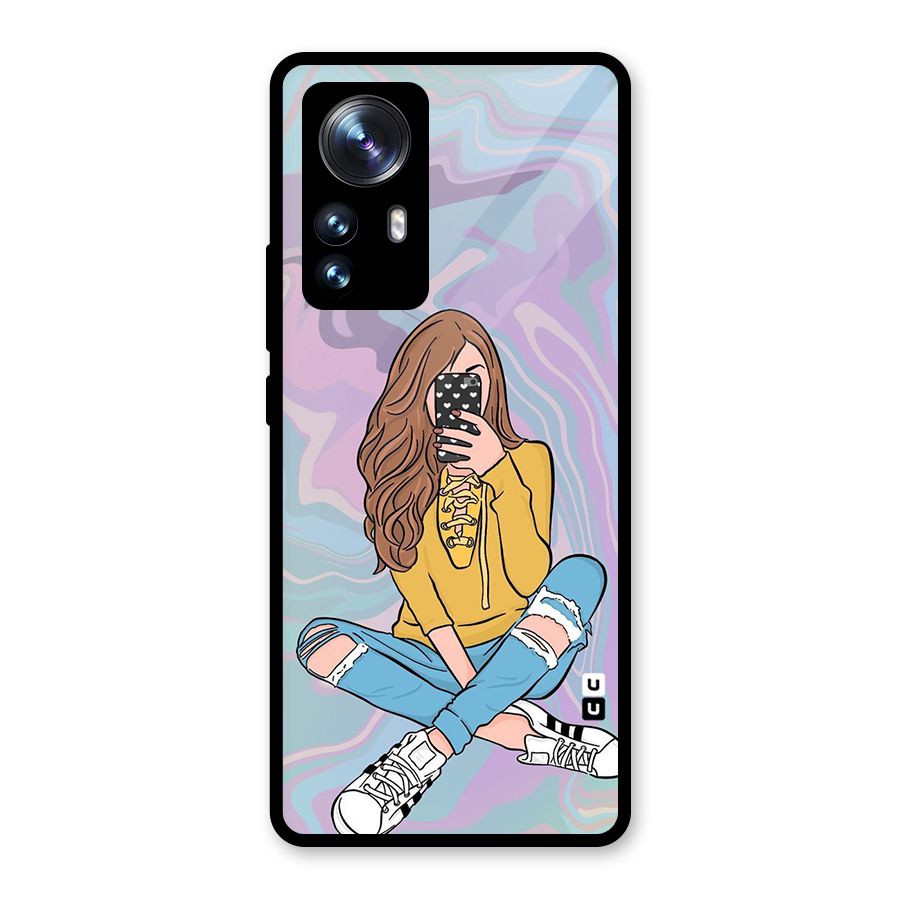 Selfie Girl Illustration Glass Back Case for Xiaomi 12 Pro