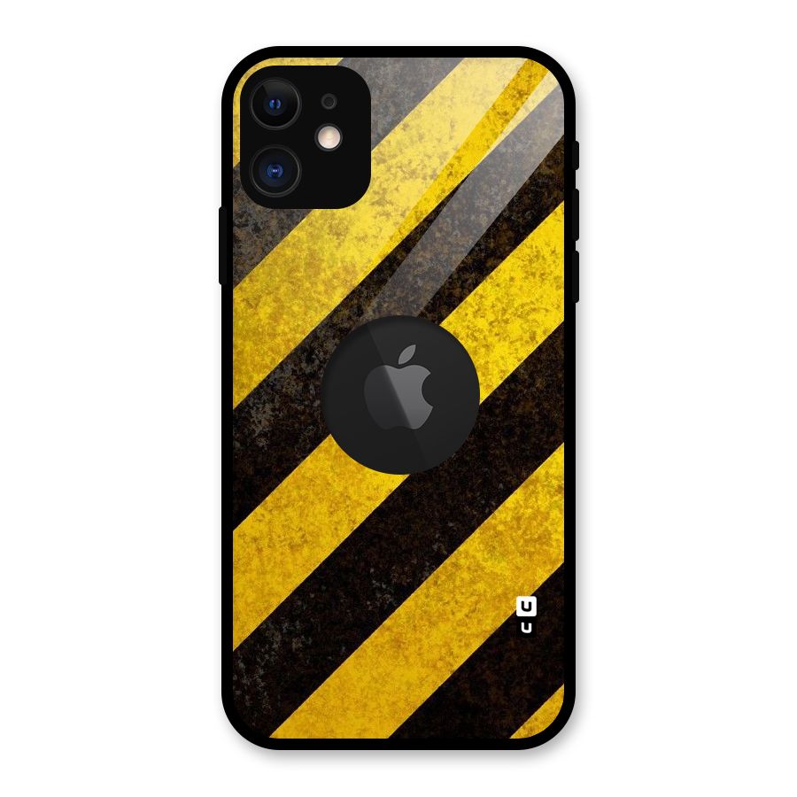 Shaded Yellow Stripes Glass Back Case for iPhone 11 Logo Cut