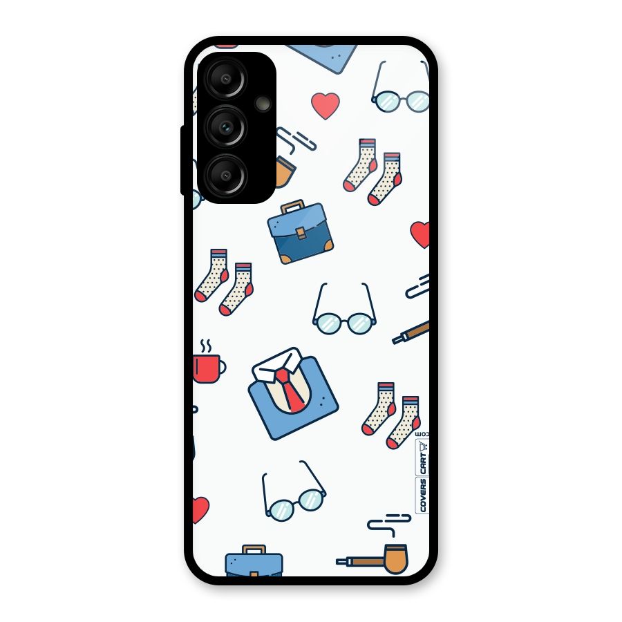 Shirt Spectacles Pattern Glass Back Case for Galaxy A14 5G