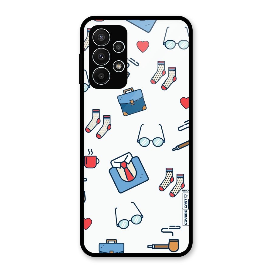Shirt Spectacles Pattern Glass Back Case for Galaxy A23