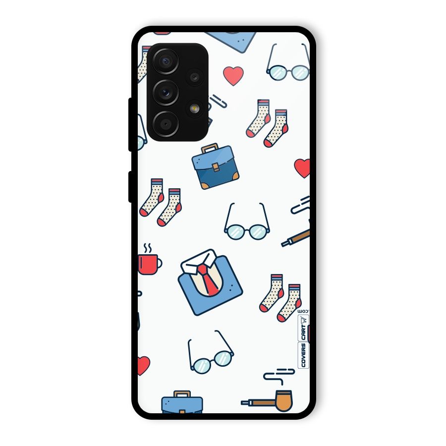Shirt Spectacles Pattern Glass Back Case for Galaxy A53 5G