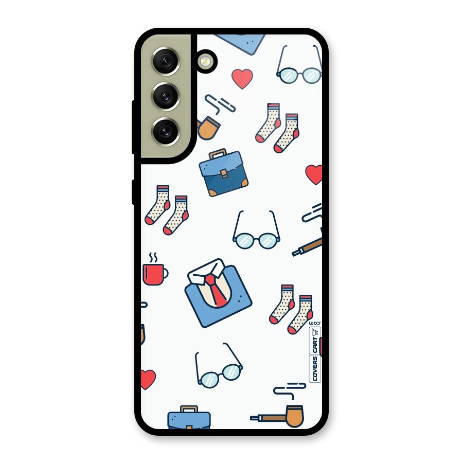 Shirt Spectacles Pattern Glass Back Case for Galaxy S21 FE 5G