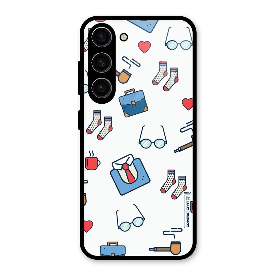 Shirt Spectacles Pattern Glass Back Case for Galaxy S23
