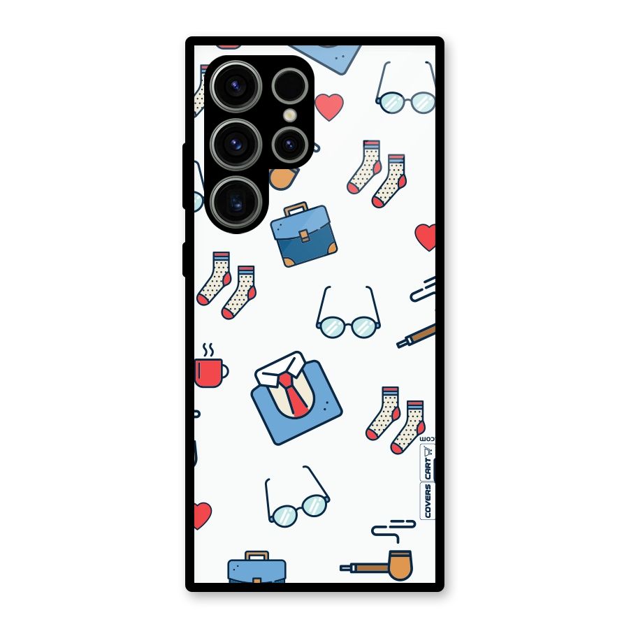 Shirt Spectacles Pattern Glass Back Case for Galaxy S23 Ultra