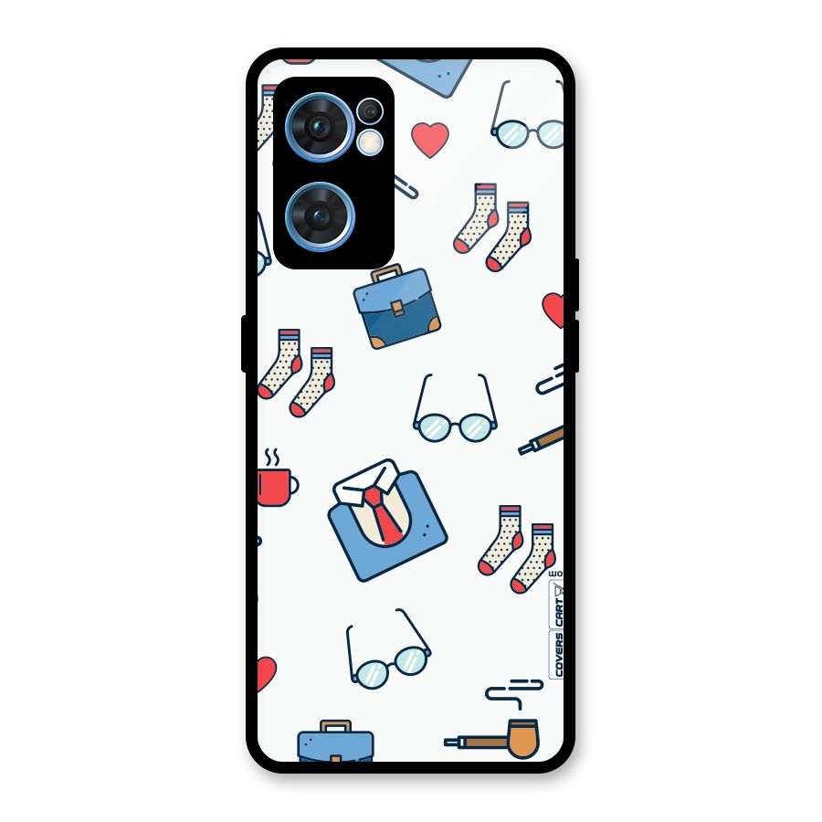 Shirt Spectacles Pattern Glass Back Case for Oppo Reno7 5G