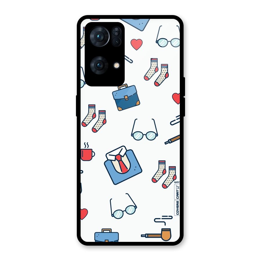 Shirt Spectacles Pattern Glass Back Case for Oppo Reno7 Pro 5G