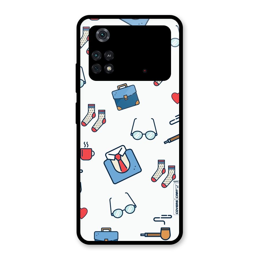 Shirt Spectacles Pattern Glass Back Case for Poco M4 Pro 4G