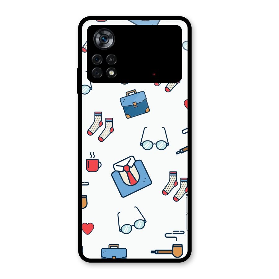 Shirt Spectacles Pattern Glass Back Case for Poco X4 Pro 5G