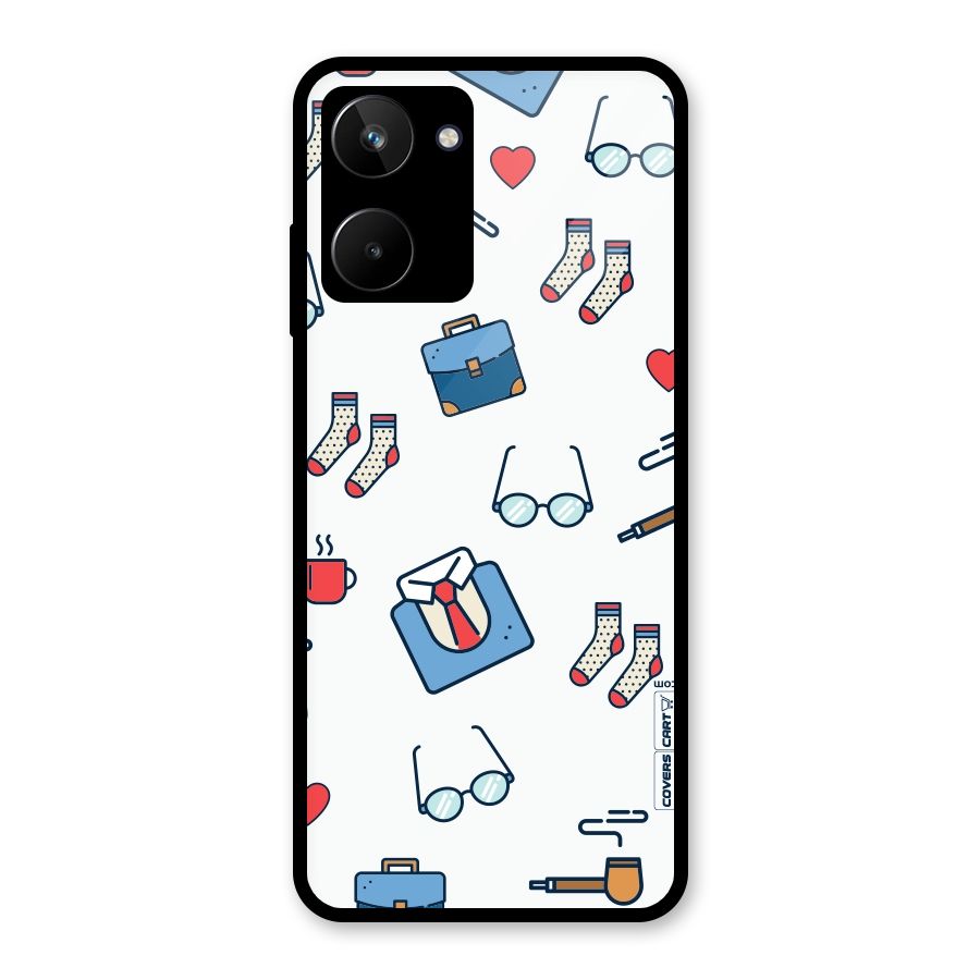 Shirt Spectacles Pattern Glass Back Case for Realme 10