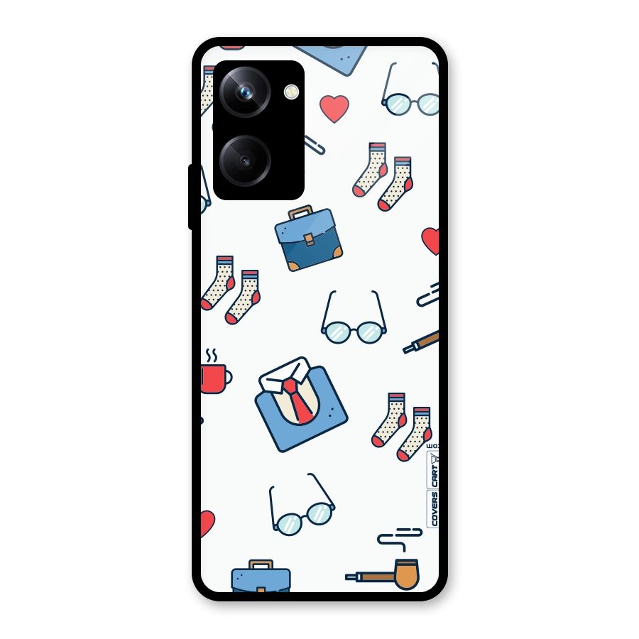 Shirt Spectacles Pattern Glass Back Case for Realme 10 Pro
