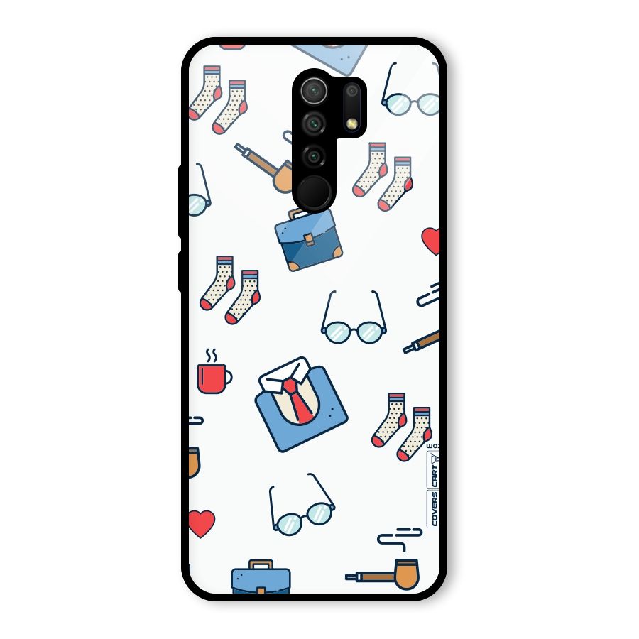 Shirt Spectacles Pattern Glass Back Case for Redmi 9 Prime