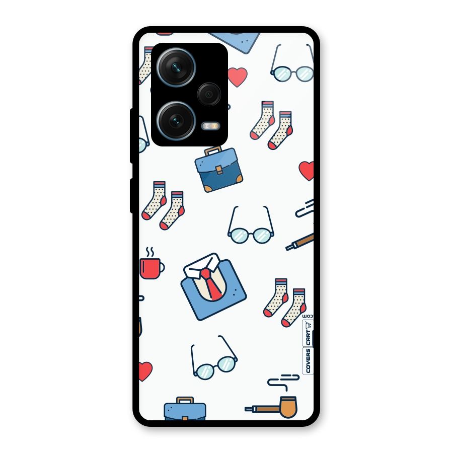 Shirt Spectacles Pattern Glass Back Case for Redmi Note 12 Pro Plus 5G