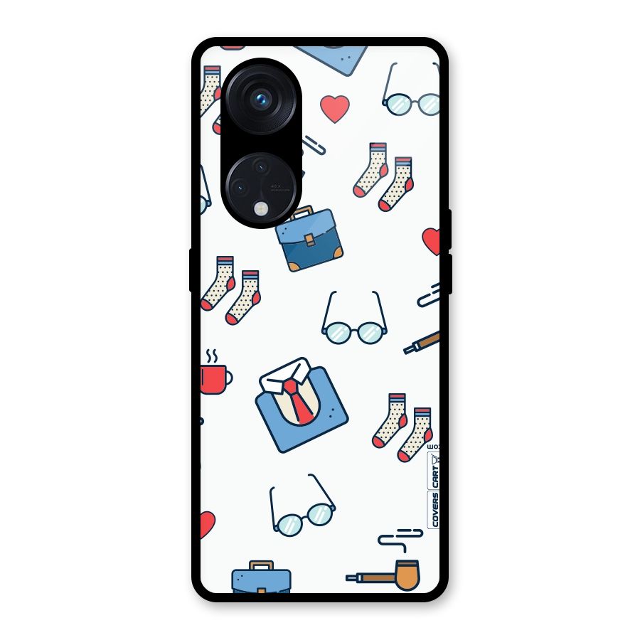 Shirt Spectacles Pattern Glass Back Case for Reno8 T 5G