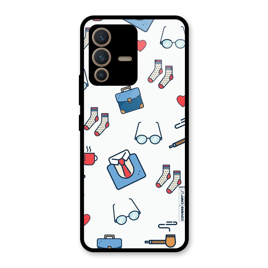Shirt Spectacles Pattern Glass Back Case for Vivo V23 5G