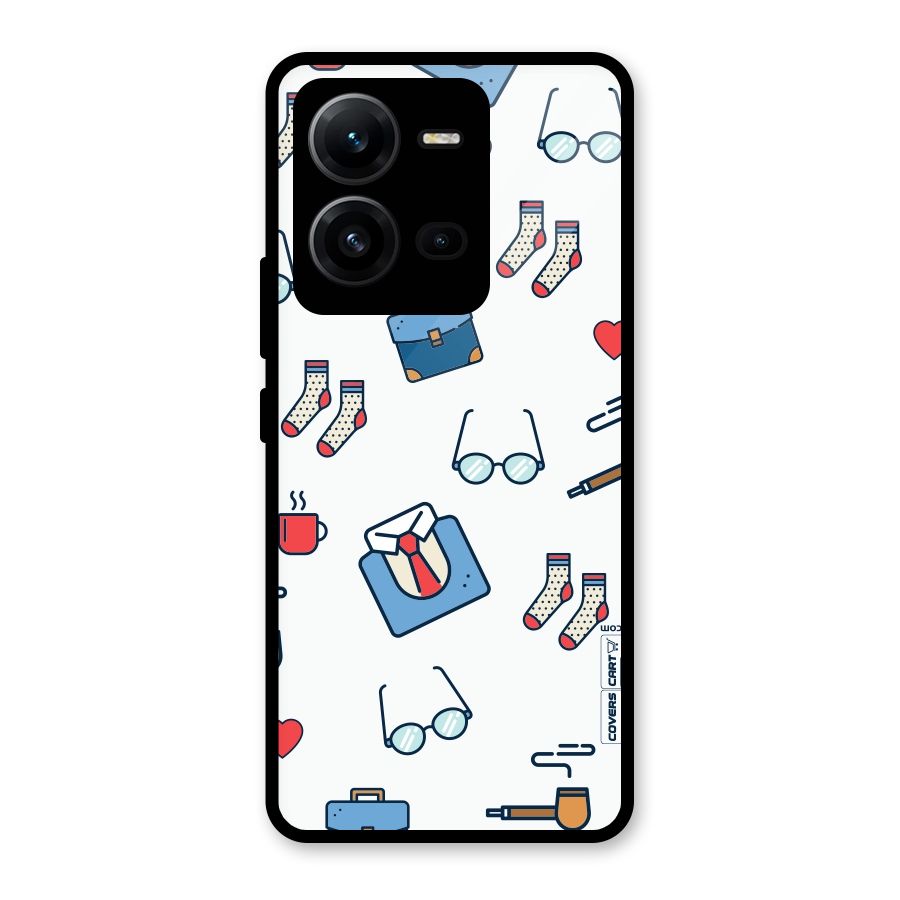 Shirt Spectacles Pattern Glass Back Case for Vivo V25