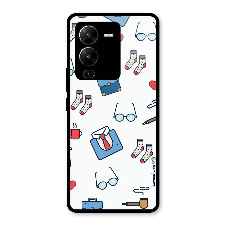 Shirt Spectacles Pattern Glass Back Case for Vivo V25 Pro