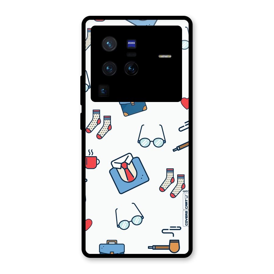 Shirt Spectacles Pattern Glass Back Case for Vivo X80 Pro