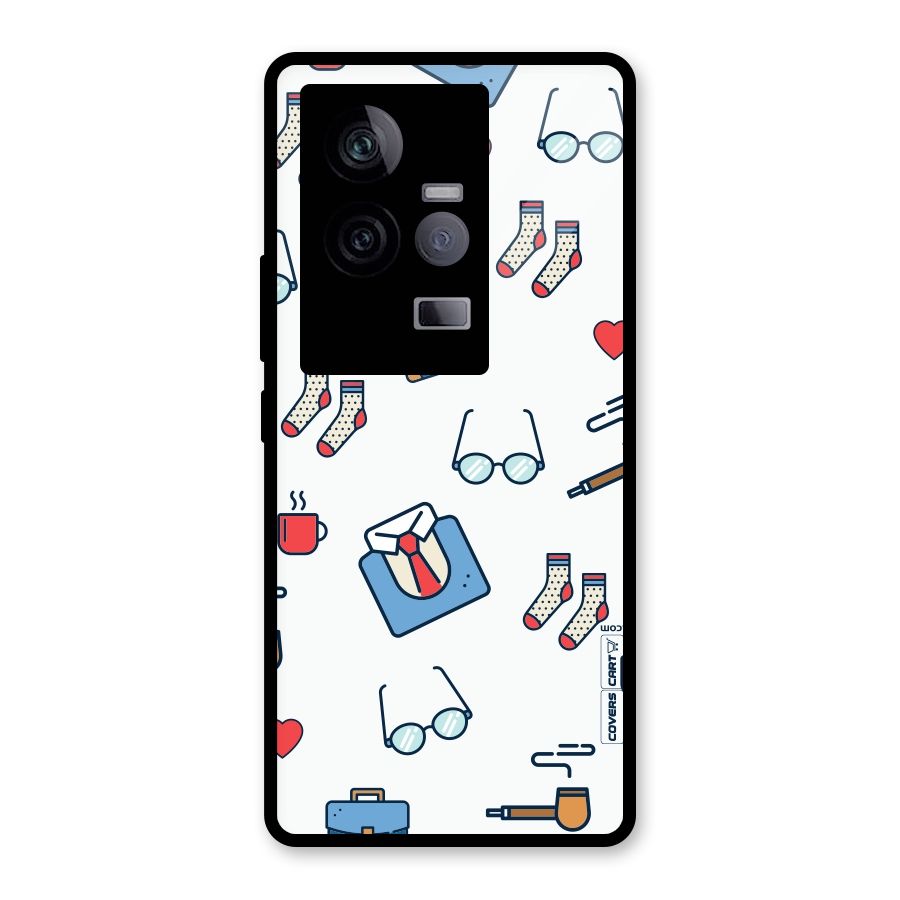 Shirt Spectacles Pattern Glass Back Case for Vivo iQOO 11 5G