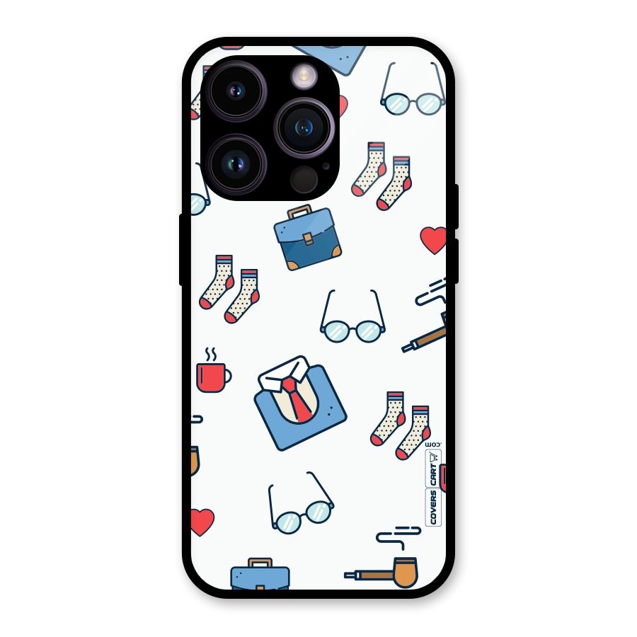 Shirt Spectacles Pattern Glass Back Case for iPhone 14 Pro