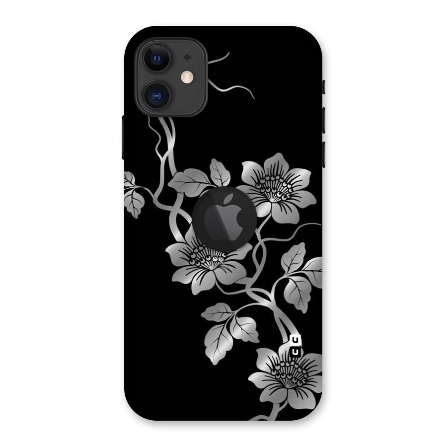 Silver Grey Flowers Back Case for iPhone 11 Logo Cut
