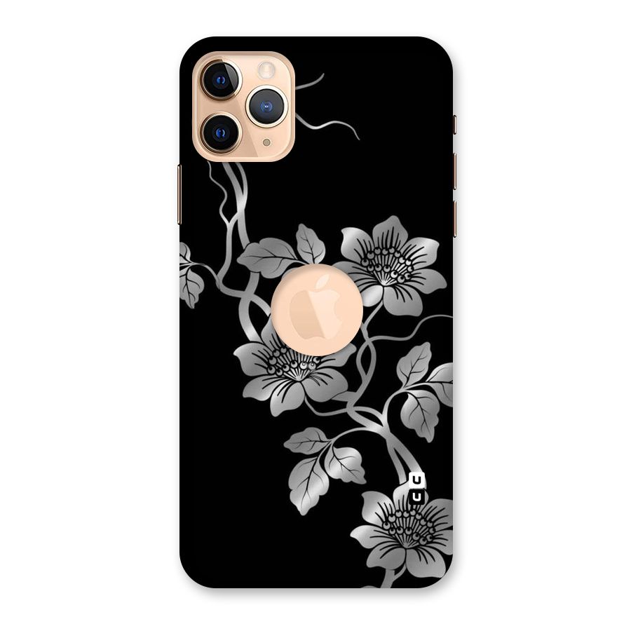 Silver Grey Flowers Back Case for iPhone 11 Pro Max Logo Cut